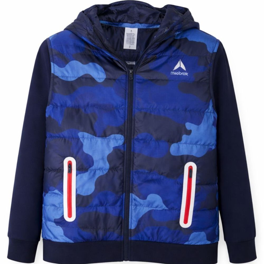 Reebok Blue Camo Hooded Puffer‎ Jacket Youth 18 XXL Navy Red Zip Pockets